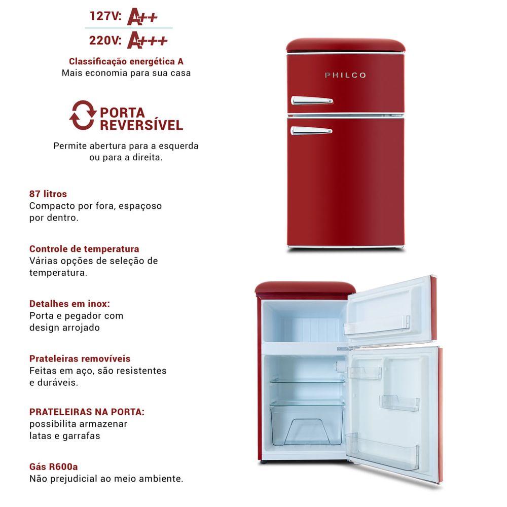 Frigobar Philco 87L Retrô Vermelho PFG100RV - 3