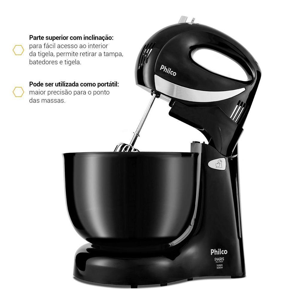 Batedeira Philco 500W 4L Preta Paris Duo Mixer Turbo - 3