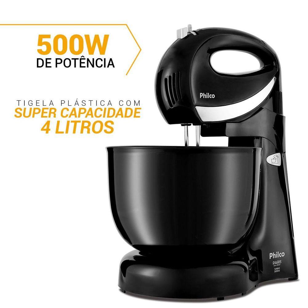 Batedeira Philco 500W 4L Preta Paris Duo Mixer Turbo - 4