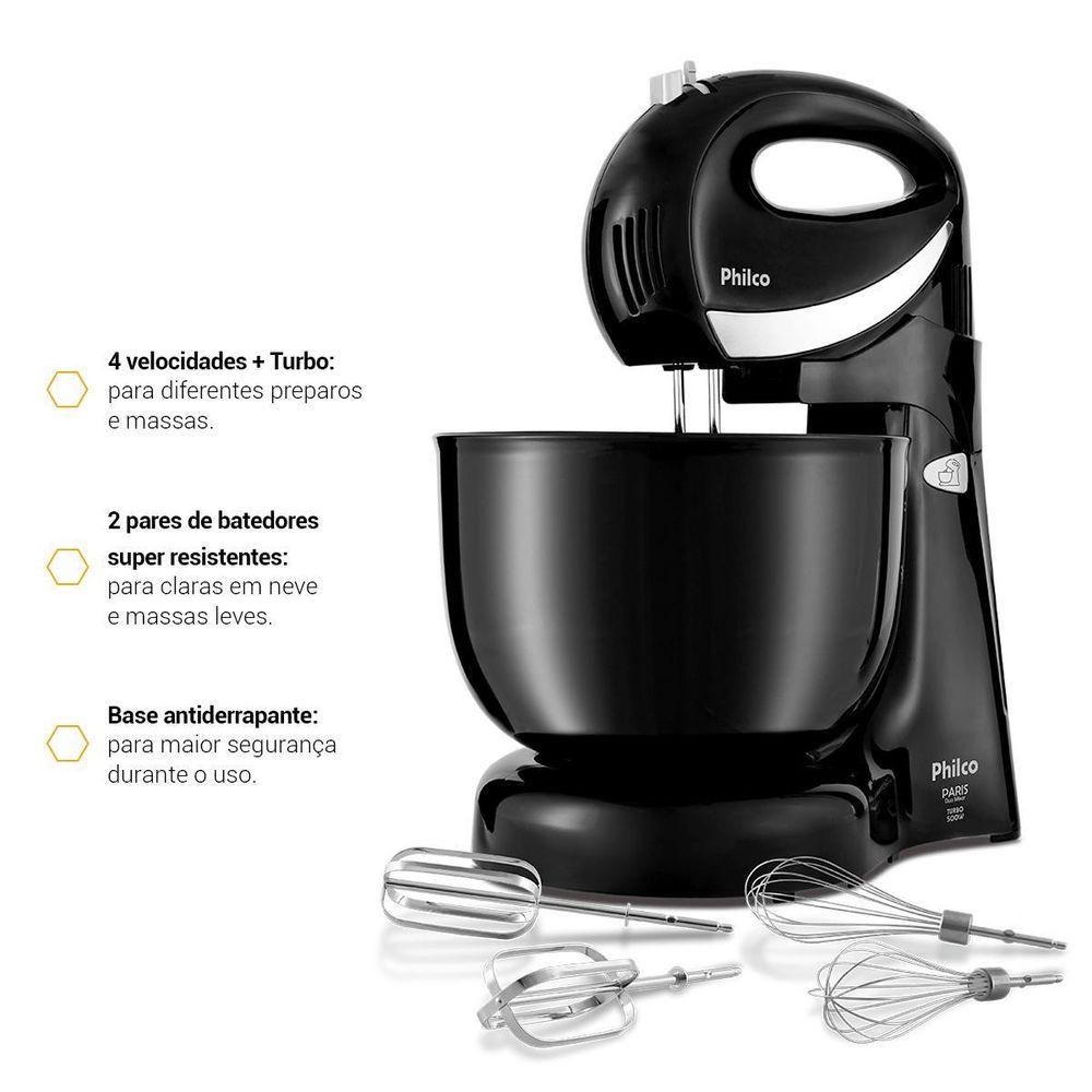 Batedeira Philco 500W 4L Preta Paris Duo Mixer Turbo - 5