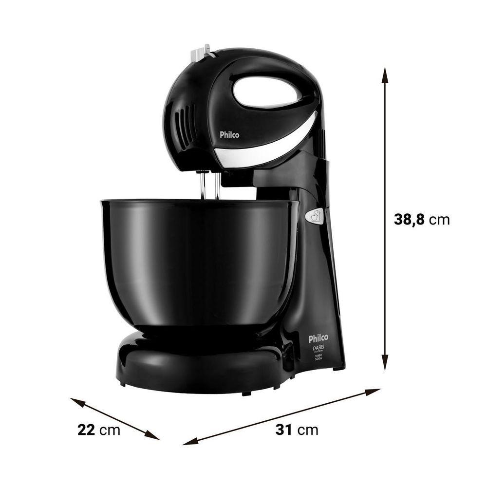 Batedeira Philco 500W 4L Preta Paris Duo Mixer Turbo - 6