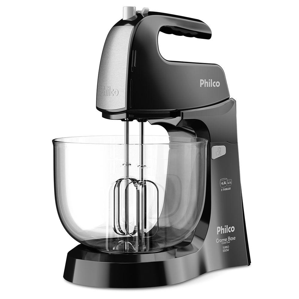 Batedeira Philco Crome Base Cristal Duo Turbo Preta 550W - 2