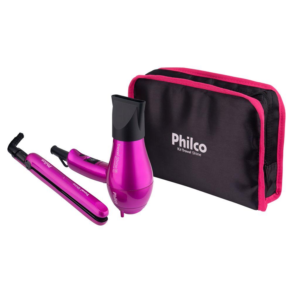 Kit Philco Prancha + Secador Travel Shine Rosa - 1