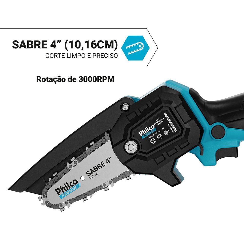 Mini Motosserra Philco Force PMM124 Bateria de Lítio 7 Acessórios - 4