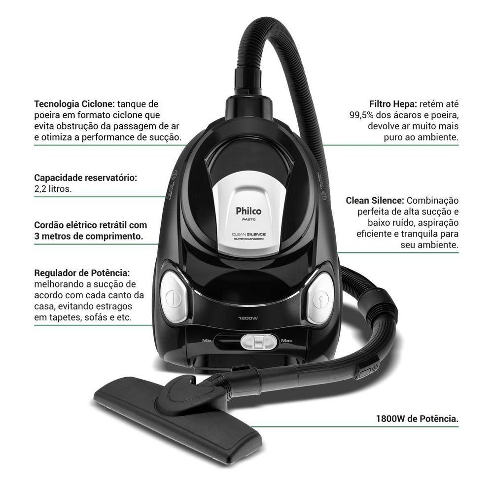 Aspirador de Pó Philco 1800W 2,2L Super Silencioso PAS70 - 6