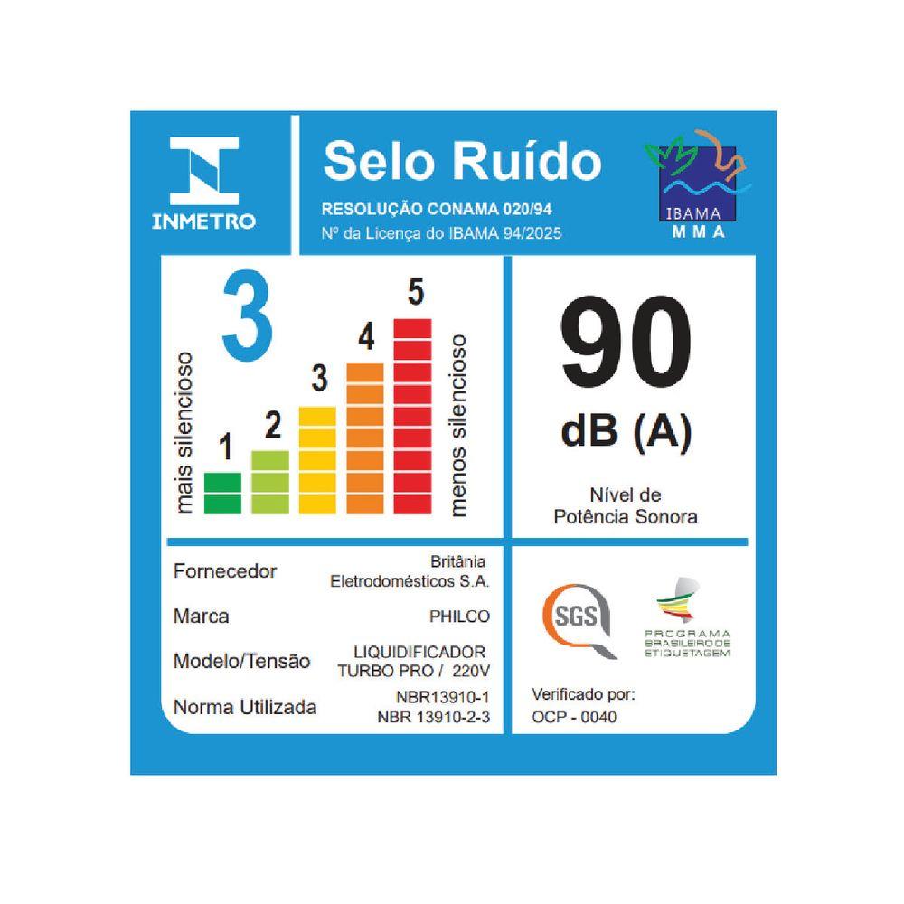 Liquidificador Philco 1200W 3L 12 Velocidades Turbo Pro - 7