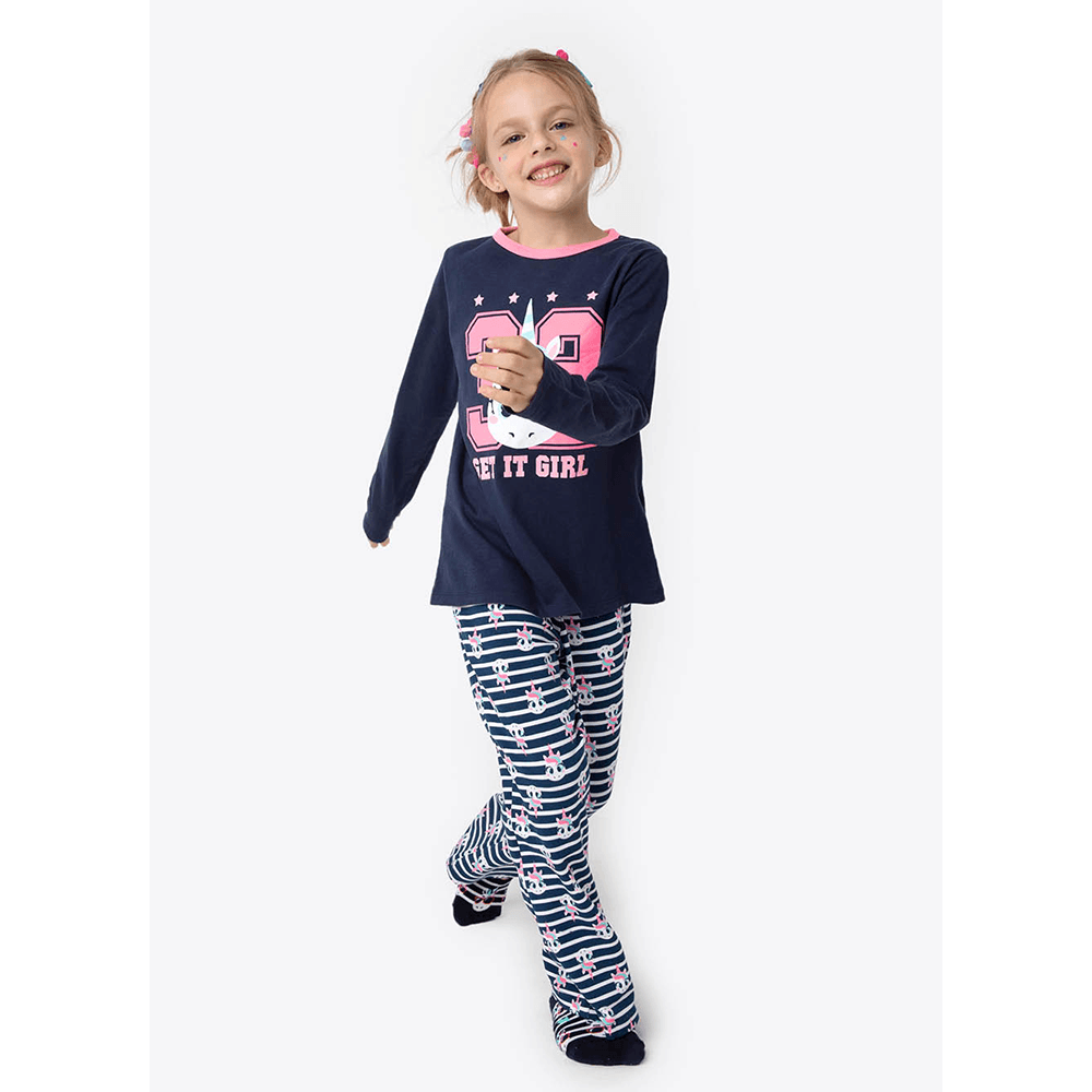 Pijama Manga Longa Menina Unicórnio - 1