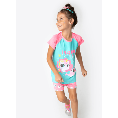 Pijama Manga Curta Viscolycra Menina Unicórnio