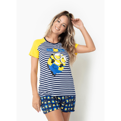 Pijama Manga Curta Viscolycra Feminino Minions