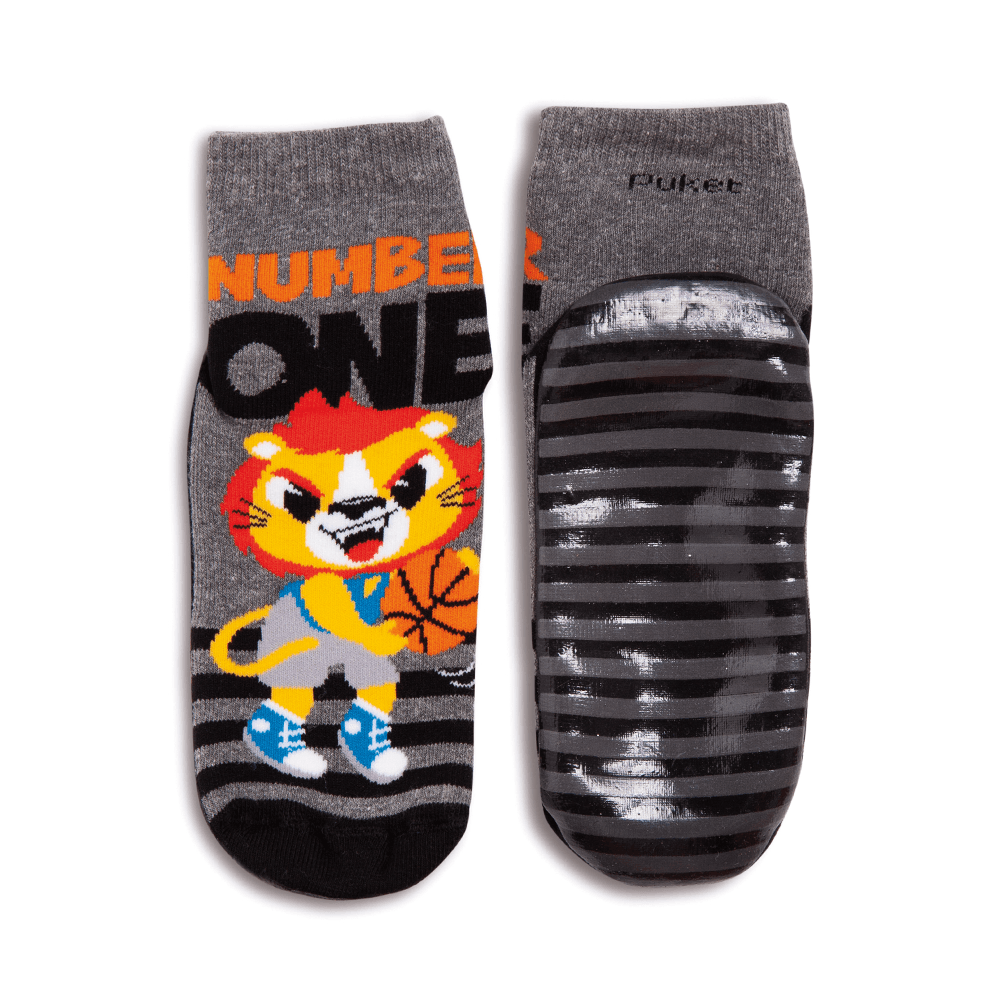 Meia Menino Soquete com Sola Emborrachada Leão - 1