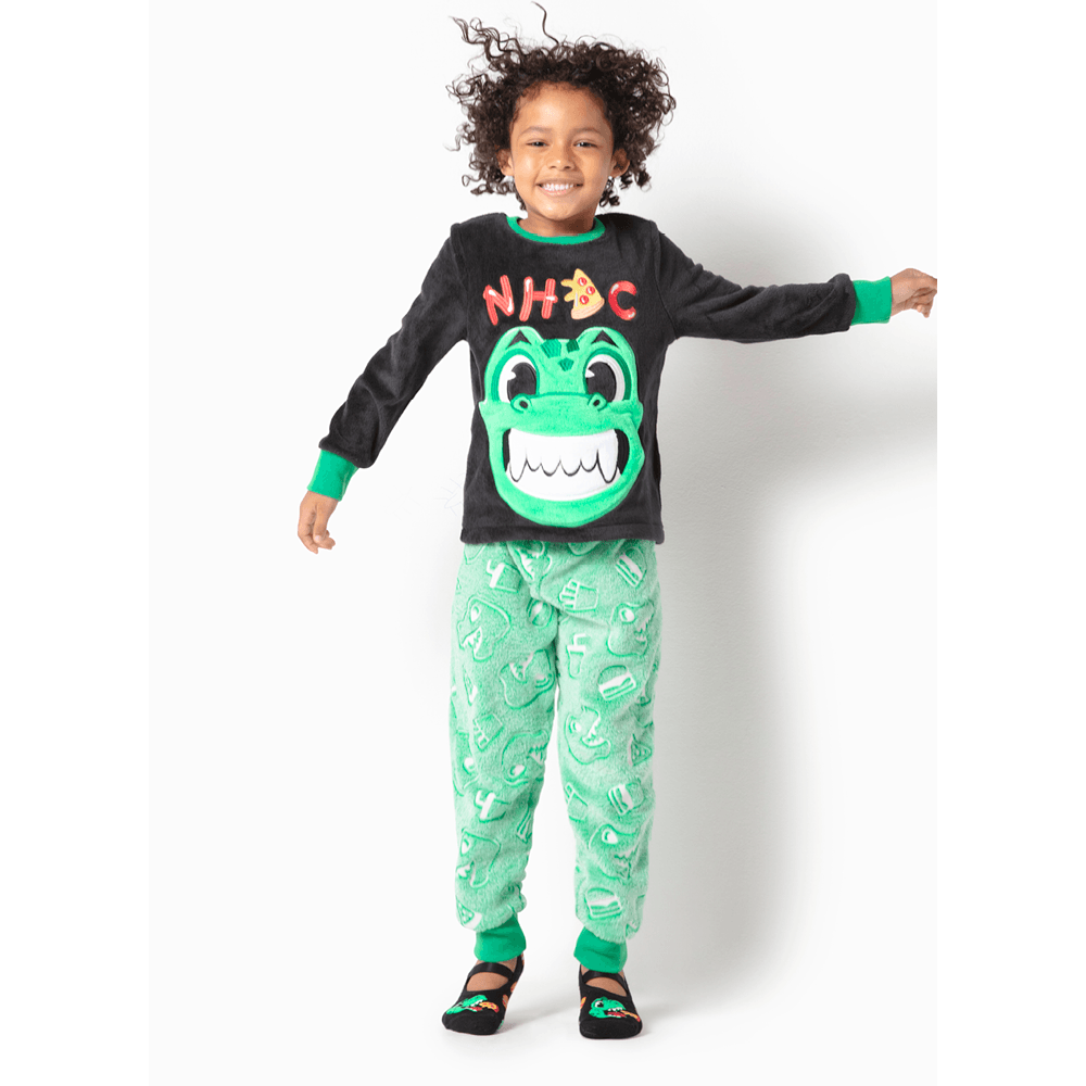 Pijama Manga Longo Menino Teen Soft Dino Food - Brilha no Escuro - 1