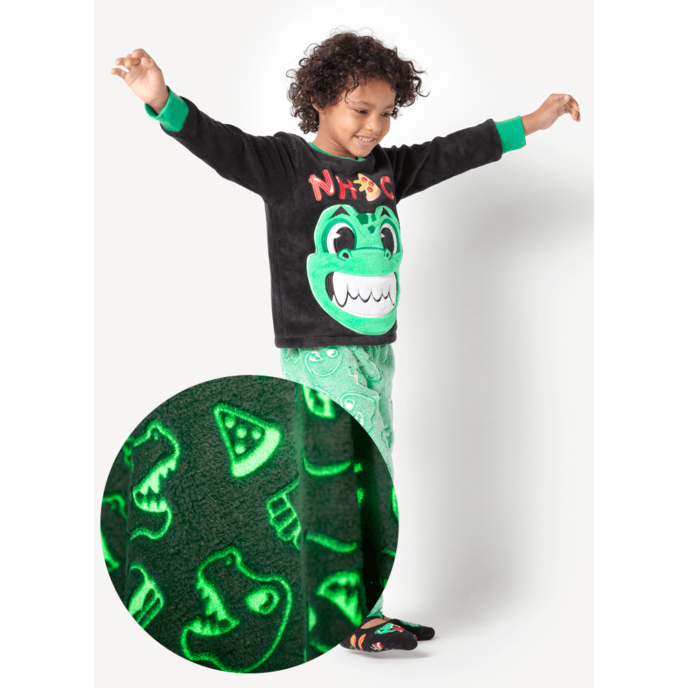 Pijama Manga Longo Menino Teen Soft Dino Food - Brilha no Escuro - 3
