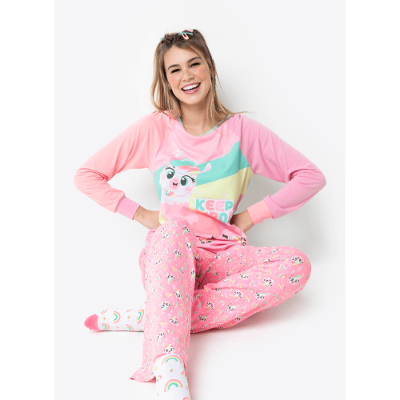 Pijama Manga Longa Viscolycra Feminino Lhama Retrô