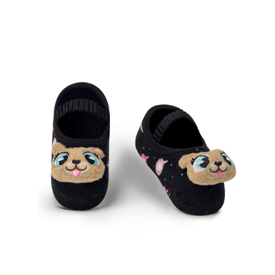 Meia Menina Sapatilha com Antiderrapante e Aplique Pug