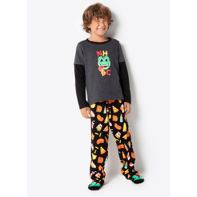 Pijama Manga Longa Menino Viscolycra Premium Dino Food
