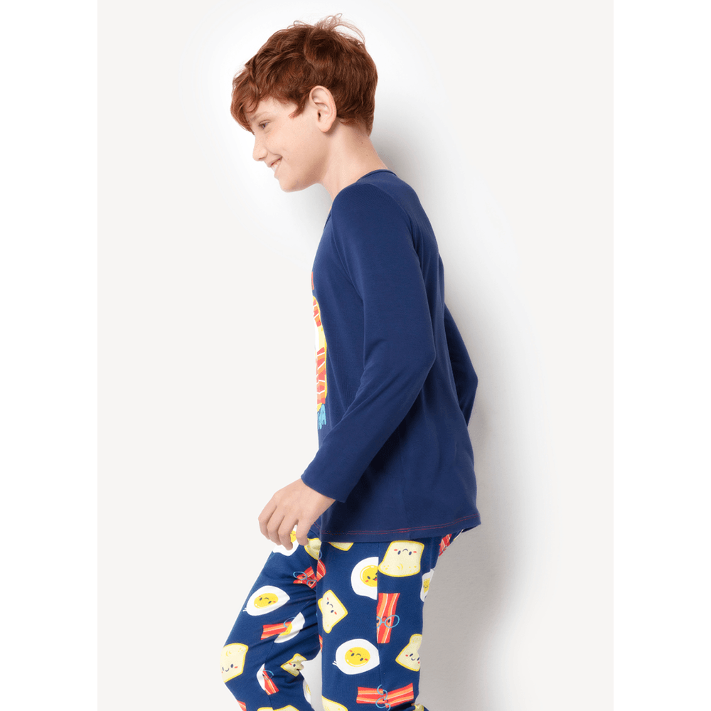 Pijama Manga Longa Viscolycra Menino Família de Bacon a Vida - 3