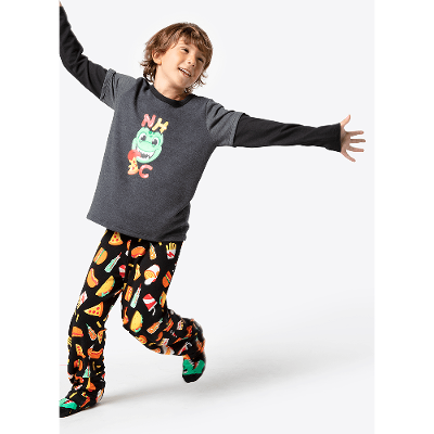 Pijama Manga Longa Menino Teen Viscolycra Premium Dino Food