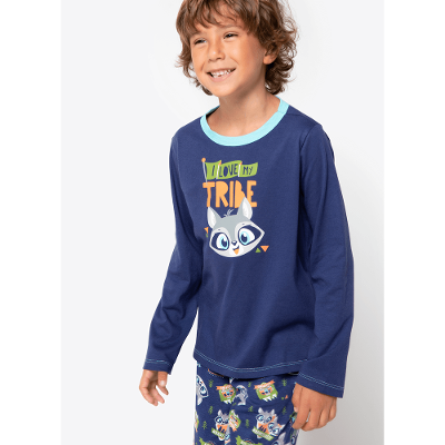 Pijama Manga Longa Menino Teen Algodão Família Guaxinim