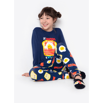 Pijama Manga Longa Menina Viscolycra Família de Bacon a Vida