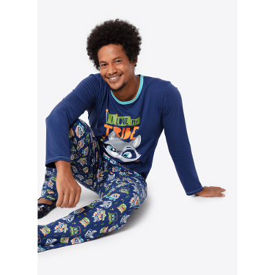Pijama Manga Longa Masculino Algodão Família Guaxinim