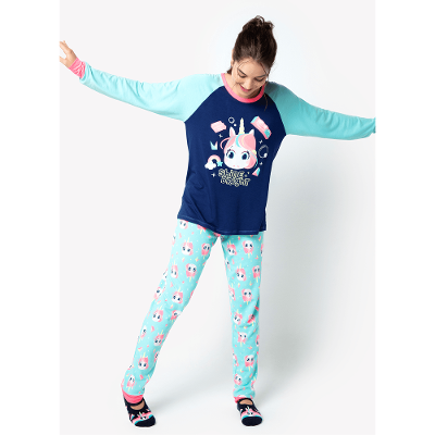 Pijama Manga Longa Feminino Viscolycra Unicórnio Shine