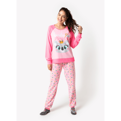 Pijama Manga Longa Feminino Viscolycra Premium Coala Princess