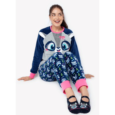 Pijama Manga Longa Feminino Soft Família Guaxinim