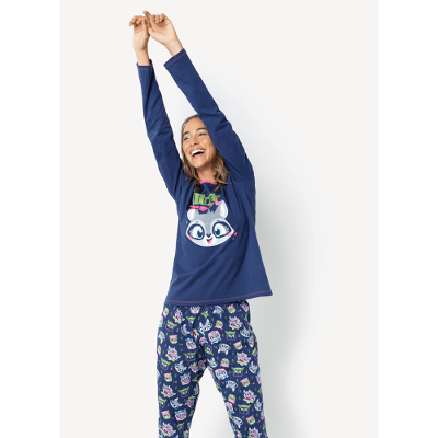 Pijama Manga Longa Feminino Família Guaxinim