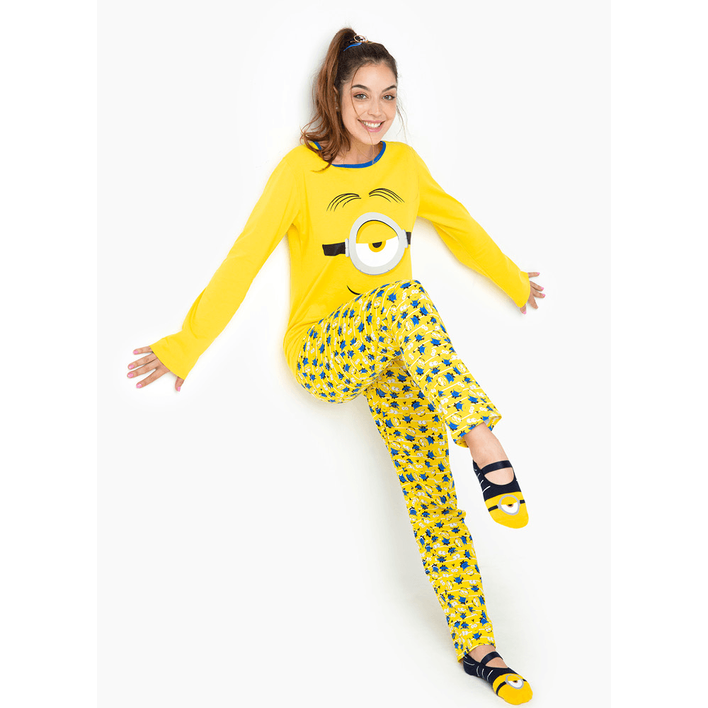 Pijama Manga Longa Feminino Algodão Minions - 1