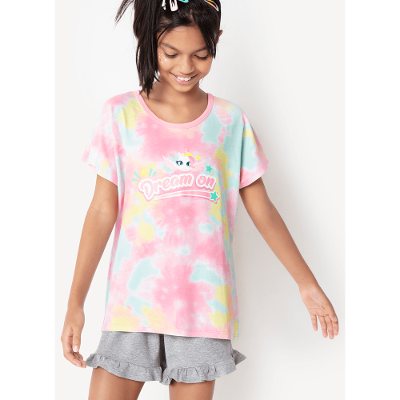 Pijama Manga Curta Visocolycra Menina Unicórnio Love