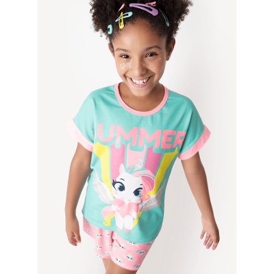 Pijama Manga Curta Viscolycra Menina Unicórnio Love