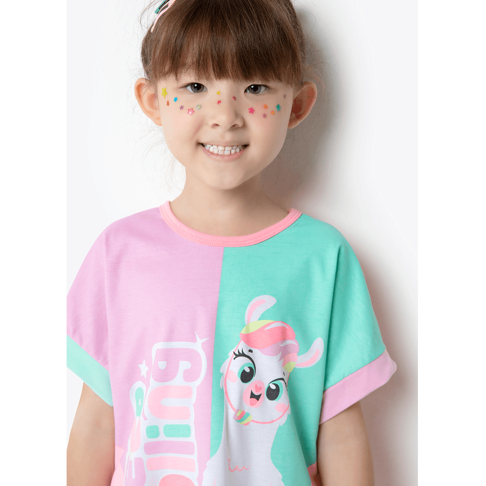 Pijama Manga Curta Viscolycra Menina Lhama Retrô - 2