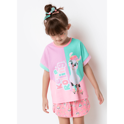 Pijama Manga Curta Viscolycra Menina Lhama Retrô