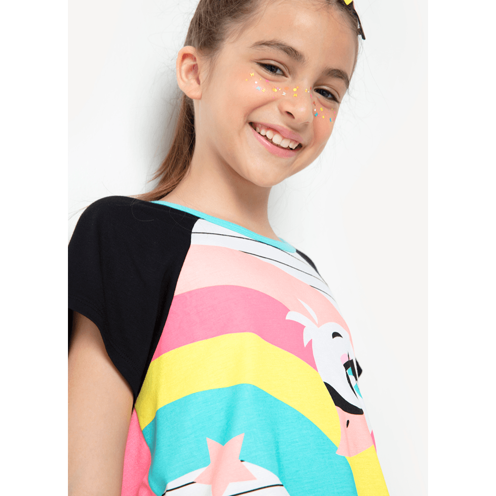 Pijama Manga Curta Viscolycra Menina Cisne Rainbow - 3