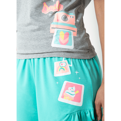 Pijama Manga Curta Viscolycra Adulto Gata