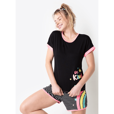Pijama Manga Curta Viscolycra Feminino Cisne Rainbow
