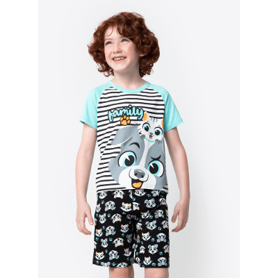 Pijama Manga Curta Menino Viscolycra Família Pets