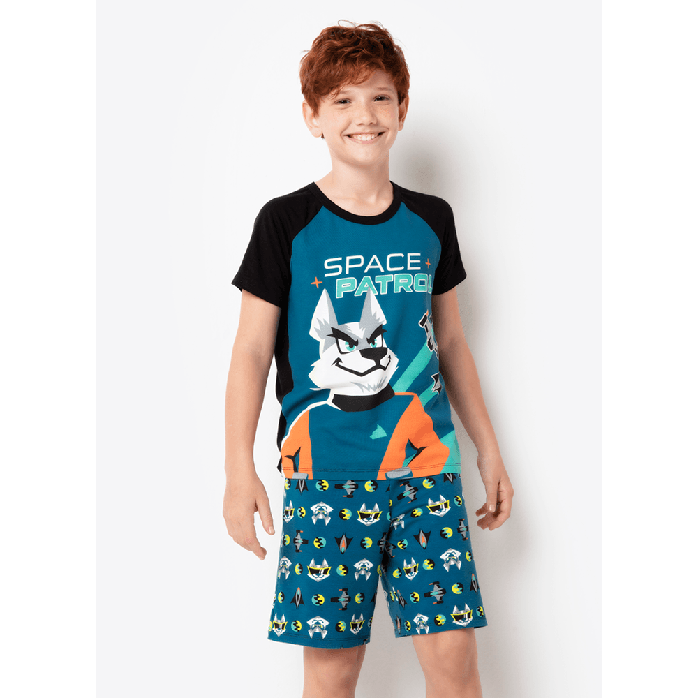 Pijama Manga Curta Menino Viscolycra Lobo Space Brilha no Escuro - 1