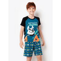 Pijama Manga Curta Menino Viscolycra Lobo Space Brilha no Escuro - 1