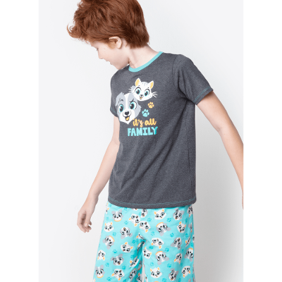 Pijama Manga Curta Menino Família Pets