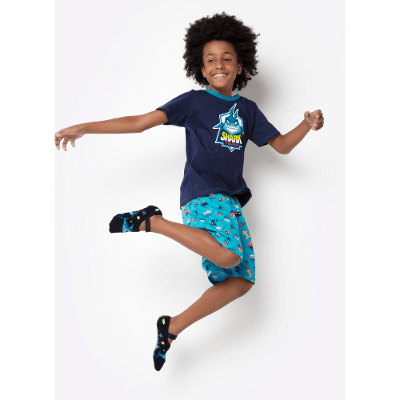 Pijama Manga Curta Menino Algodão Tubarão Gamer
