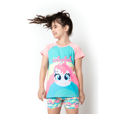 Pijama Manga Curta Menina Viscolycra Unicórnio Colorful Camuflado