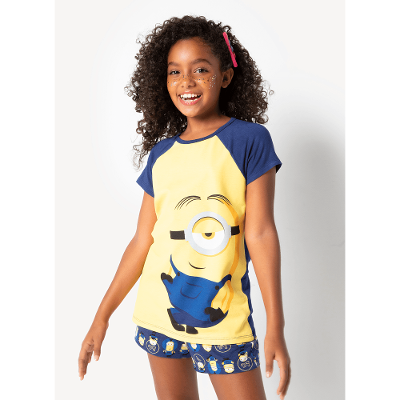 Pijama Manga Curta Menina Teen Viscolycra Minions