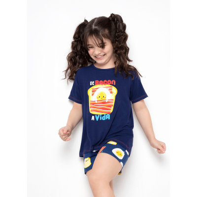 Pijama Manga Curta Menina Teen Viscolycra Família de Bacon a Vida