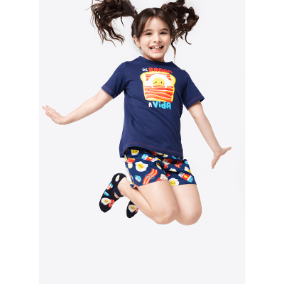 Pijama Manga Curta Menina Algodão Família de Bacon a Vida