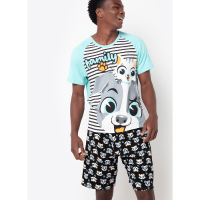 Pijama Manga Curta Masculino Viscolycra Família Pets