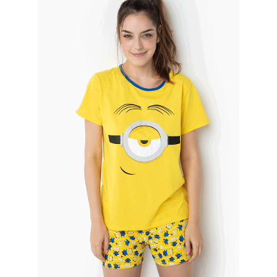 Pijama Manga Curta Feminino Algodão Minions
