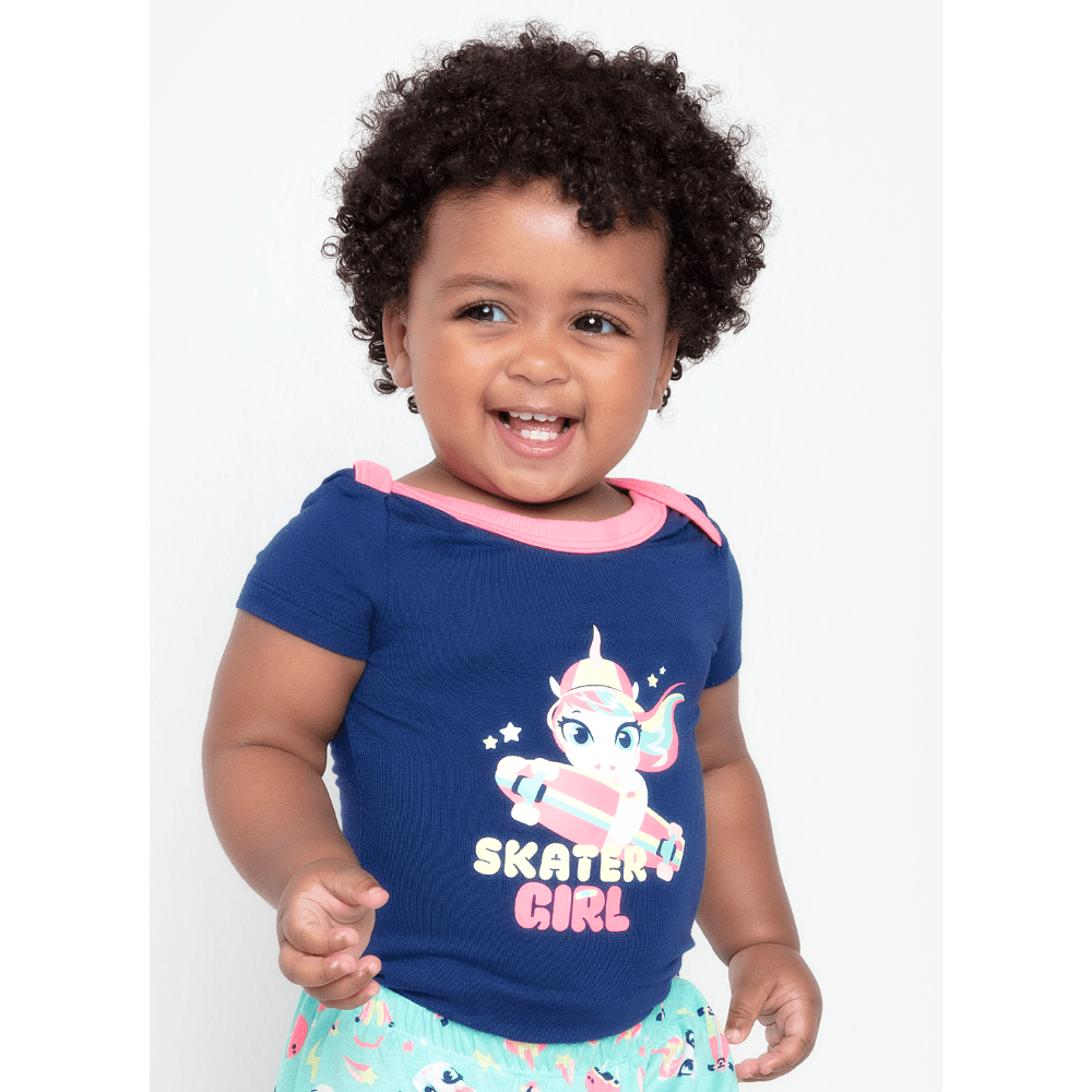 Pijama Manga Curta Bebê Viscolycra Unicórnio Skate - 3