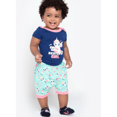 Pijama Manga Curta Bebê Viscolycra Unicórnio Skate