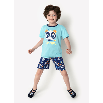 Pijama Manga Curta Algodão Menino Família Panda